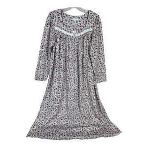 Eileen West Sz Small Ballet Gown Pink Floral Print Long Sleeve Cotton EUC